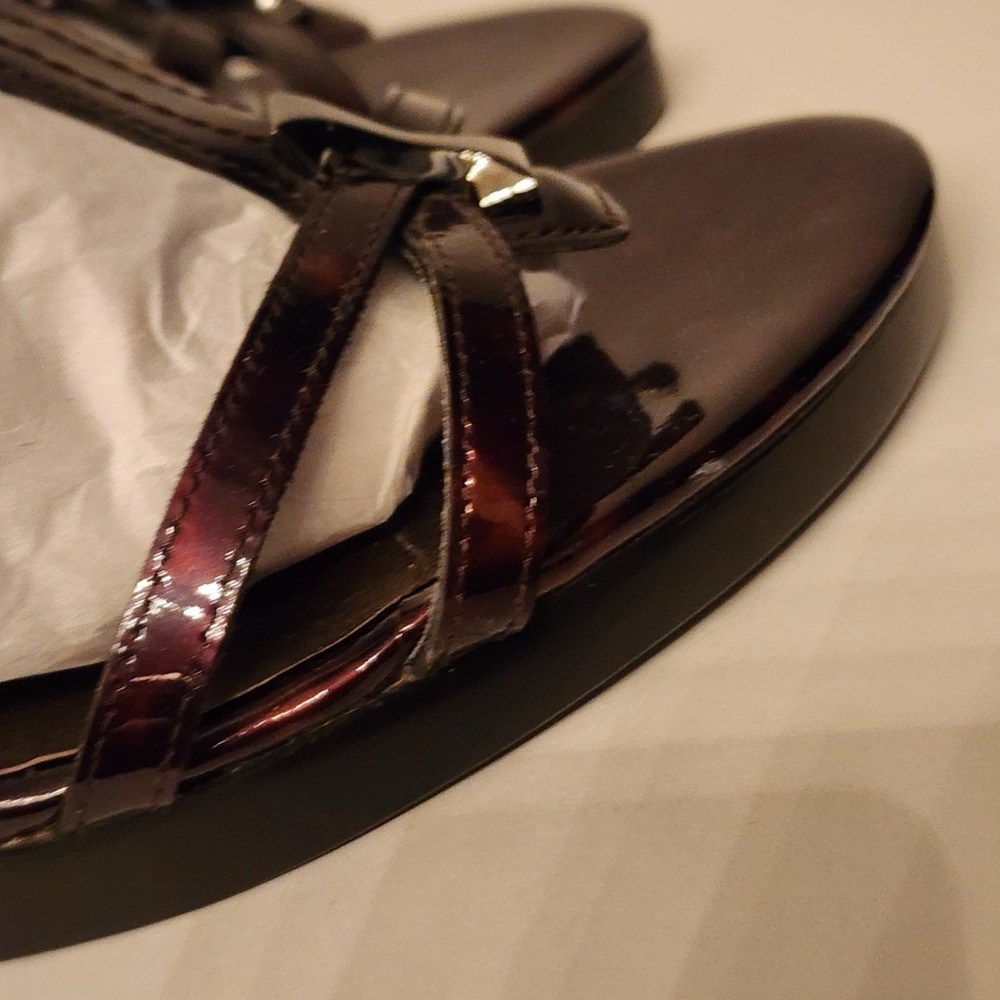 Stuart Weitzman Obladi Sandal Cognac Tortoise Women's Brown Leather Wedge Size 8 - Picture 14 of 16